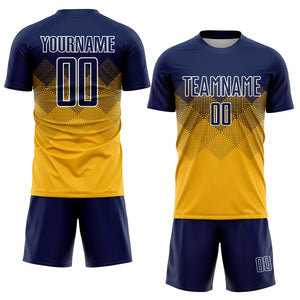 Custom Gold Navy-White Sublimation Soccer Uniform Jersey