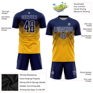 Custom Gold Navy-White Sublimation Soccer Uniform Jersey