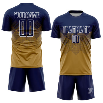 Custom Old Gold Navy-White Sublimation Soccer Uniform Jersey