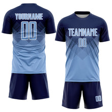 Laden Sie das Bild in den Galerie-Viewer, Custom Navy Light Blue-White Sublimation Soccer Uniform Jersey
