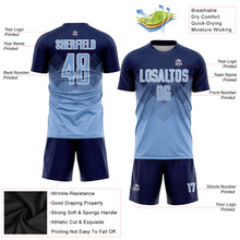 Laden Sie das Bild in den Galerie-Viewer, Custom Navy Light Blue-White Sublimation Soccer Uniform Jersey
