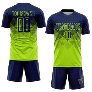 Custom Neon Green Navy Sublimation Soccer Uniform Jersey
