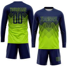 Laden Sie das Bild in den Galerie-Viewer, Custom Neon Green Navy Sublimation Soccer Uniform Jersey
