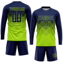 Load image into Gallery viewer, Custom Neon Green Navy Sublimation Soccer Uniform Jersey
