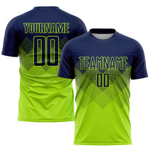 Laden Sie das Bild in den Galerie-Viewer, Custom Neon Green Navy Sublimation Soccer Uniform Jersey
