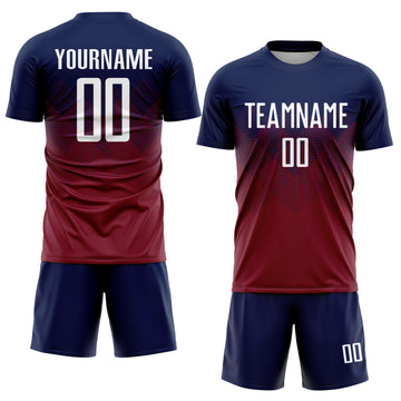 Custom Navy White-Crimson Sublimation Soccer Uniform Jersey