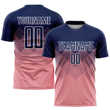Laden Sie das Bild in den Galerie-Viewer, Custom Medium Pink Navy-White Sublimation Soccer Uniform Jersey
