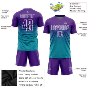 Custom Teal Purple-White Sublimation Soccer Uniform Jersey