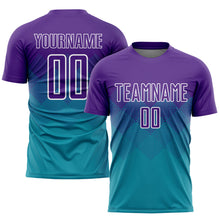 Laden Sie das Bild in den Galerie-Viewer, Custom Teal Purple-White Sublimation Soccer Uniform Jersey
