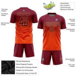Custom Orange Crimson-Old Gold Sublimation Soccer Uniform Jersey