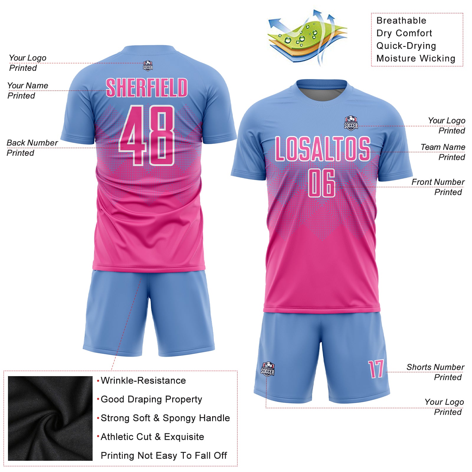Pink Men's and Women's Custom Soccer Jerseys and Shorts | YoungSpeeds Soccer Shorts Only