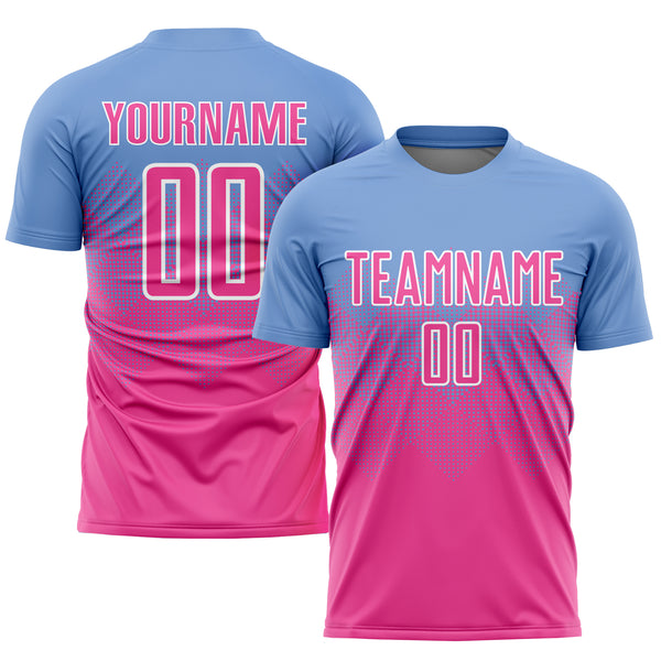 Cheap Custom Light Blue Pink-White Sublimation Soccer Uniform Jersey Free  Shipping – CustomJerseysPro