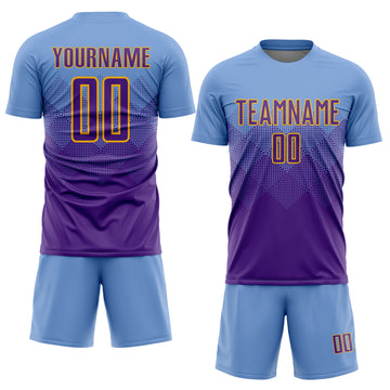 Custom Light Blue Purple-Gold Sublimation Soccer Uniform Jersey