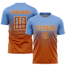 Laden Sie das Bild in den Galerie-Viewer, Custom Light Blue Texas Orange-Cream Sublimation Soccer Uniform Jersey

