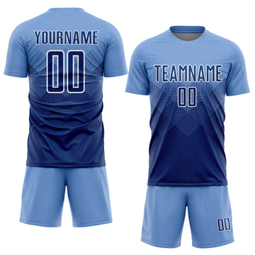 Custom Light Blue Navy-White Sublimation Soccer Uniform Jersey