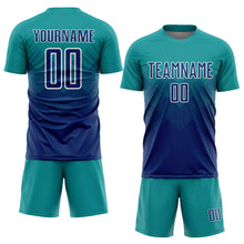 Load image into Gallery viewer, Custom Teal US Navy Blue-White Sublimation Soccer Uniform Jersey
