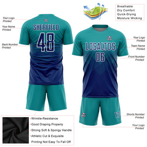 Custom Teal US Navy Blue-White Sublimation Soccer Uniform Jersey