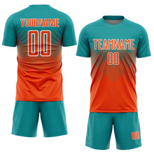 Laden Sie das Bild in den Galerie-Viewer, Custom Teal Orange-White Sublimation Soccer Uniform Jersey
