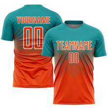 Load image into Gallery viewer, Custom Teal Orange-White Sublimation Soccer Uniform Jersey
