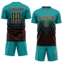 Load image into Gallery viewer, Custom Teal Brown-Cream Sublimation Soccer Uniform Jersey
