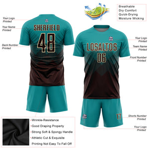 Custom Teal Brown-Cream Sublimation Soccer Uniform Jersey