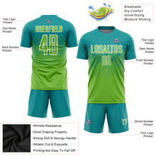 Load image into Gallery viewer, Custom Teal Neon Green-White Sublimation Soccer Uniform Jersey
