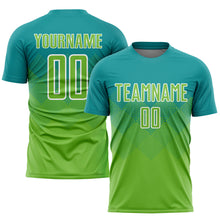 Laden Sie das Bild in den Galerie-Viewer, Custom Teal Neon Green-White Sublimation Soccer Uniform Jersey
