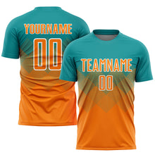 Laden Sie das Bild in den Galerie-Viewer, Custom Teal Bay Orange-White Sublimation Soccer Uniform Jersey
