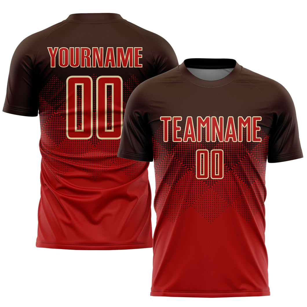 Custom Brown Red-Cream Sublimation Soccer Uniform Jersey