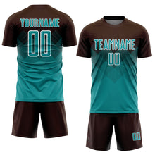 Load image into Gallery viewer, Custom Brown Teal-White Sublimation Soccer Uniform Jersey
