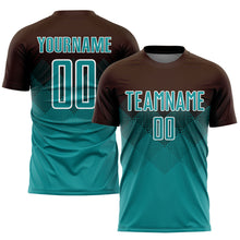 Load image into Gallery viewer, Custom Brown Teal-White Sublimation Soccer Uniform Jersey
