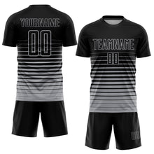 Laden Sie das Bild in den Galerie-Viewer, Custom Black Gray Pinstripe Fade Fashion Sublimation Soccer Uniform Jersey
