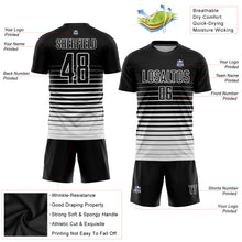 Laden Sie das Bild in den Galerie-Viewer, Custom Black White Pinstripe Fade Fashion Sublimation Soccer Uniform Jersey
