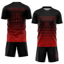 Laden Sie das Bild in den Galerie-Viewer, Custom Black Red Pinstripe Fade Fashion Sublimation Soccer Uniform Jersey
