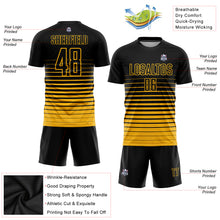 Laden Sie das Bild in den Galerie-Viewer, Custom Black Gold Pinstripe Fade Fashion Sublimation Soccer Uniform Jersey
