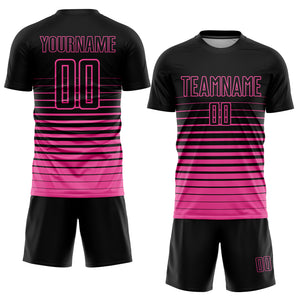 Custom Black Pink Pinstripe Fade Fashion Sublimation Soccer Uniform Jersey