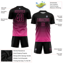 Laden Sie das Bild in den Galerie-Viewer, Custom Black Pink Pinstripe Fade Fashion Sublimation Soccer Uniform Jersey
