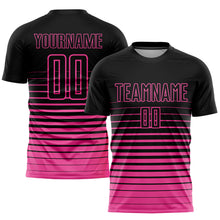 Laden Sie das Bild in den Galerie-Viewer, Custom Black Pink Pinstripe Fade Fashion Sublimation Soccer Uniform Jersey
