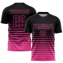 Load image into Gallery viewer, Custom Black Pink Pinstripe Fade Fashion Sublimation Soccer Uniform Jersey
