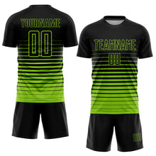 Laden Sie das Bild in den Galerie-Viewer, Custom Black Neon Green Pinstripe Fade Fashion Sublimation Soccer Uniform Jersey
