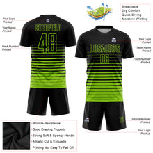 Laden Sie das Bild in den Galerie-Viewer, Custom Black Neon Green Pinstripe Fade Fashion Sublimation Soccer Uniform Jersey
