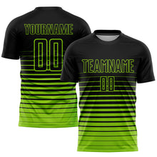 Laden Sie das Bild in den Galerie-Viewer, Custom Black Neon Green Pinstripe Fade Fashion Sublimation Soccer Uniform Jersey
