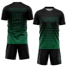 Laden Sie das Bild in den Galerie-Viewer, Custom Black Kelly Green Pinstripe Fade Fashion Sublimation Soccer Uniform Jersey
