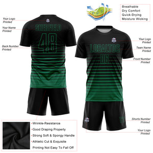 Custom Black Kelly Green Pinstripe Fade Fashion Sublimation Soccer Uniform Jersey