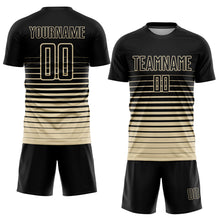 Laden Sie das Bild in den Galerie-Viewer, Custom Black Cream Pinstripe Fade Fashion Sublimation Soccer Uniform Jersey
