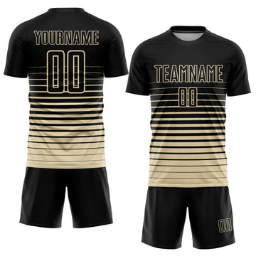 Custom Black Cream Pinstripe Fade Fashion Sublimation Soccer Uniform Jersey