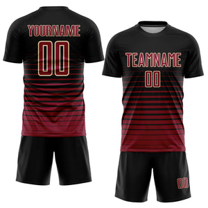 Custom Black Maroon-Cream Pinstripe Fade Fashion Sublimation Soccer Uniform Jersey