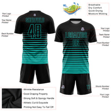 Laden Sie das Bild in den Galerie-Viewer, Custom Black Aqua Pinstripe Fade Fashion Sublimation Soccer Uniform Jersey

