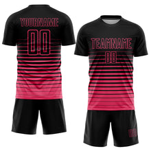 Load image into Gallery viewer, Custom Black Neon Pink Pinstripe Fade Fashion Sublimation Soccer Uniform Jersey

