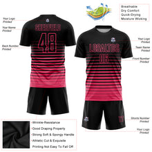 Laden Sie das Bild in den Galerie-Viewer, Custom Black Neon Pink Pinstripe Fade Fashion Sublimation Soccer Uniform Jersey
